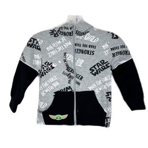 Star Wars Grogu Baby Yoda Full Zip Front Hoodie Sweater Youth Boys 5 Gre…